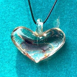 Vintage Art Glass Pendant Silver Heart Necklace